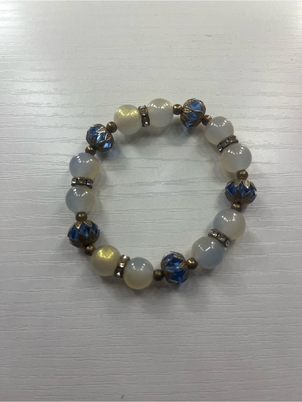 Handcrafted Blue and White Beaded Stretch Bracelet
